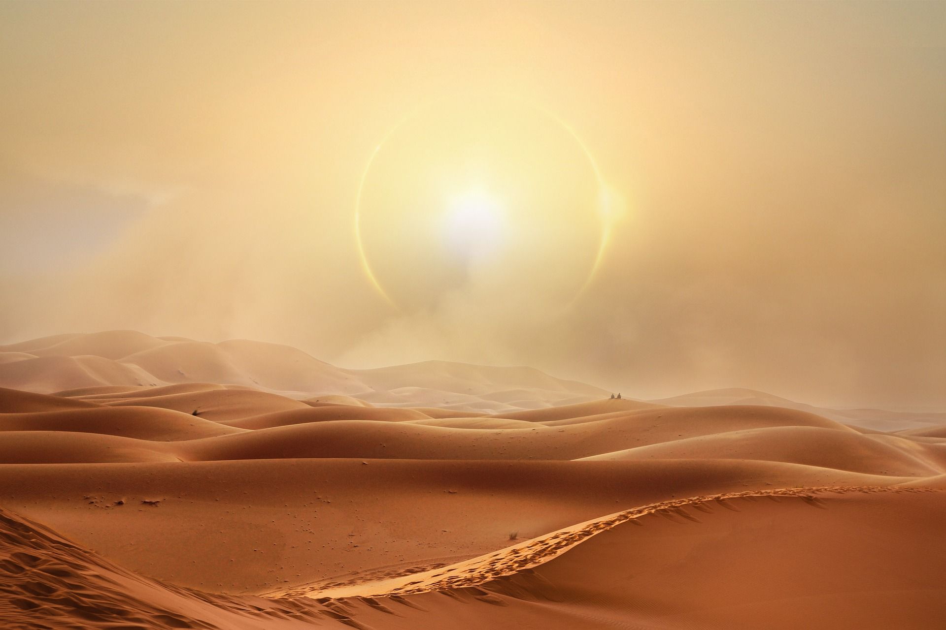 adai pasir melanda gurun dengan angin kencang dan awan debu yang tebal.