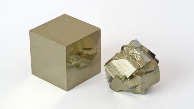 Cubic iron pyrites samples on white.