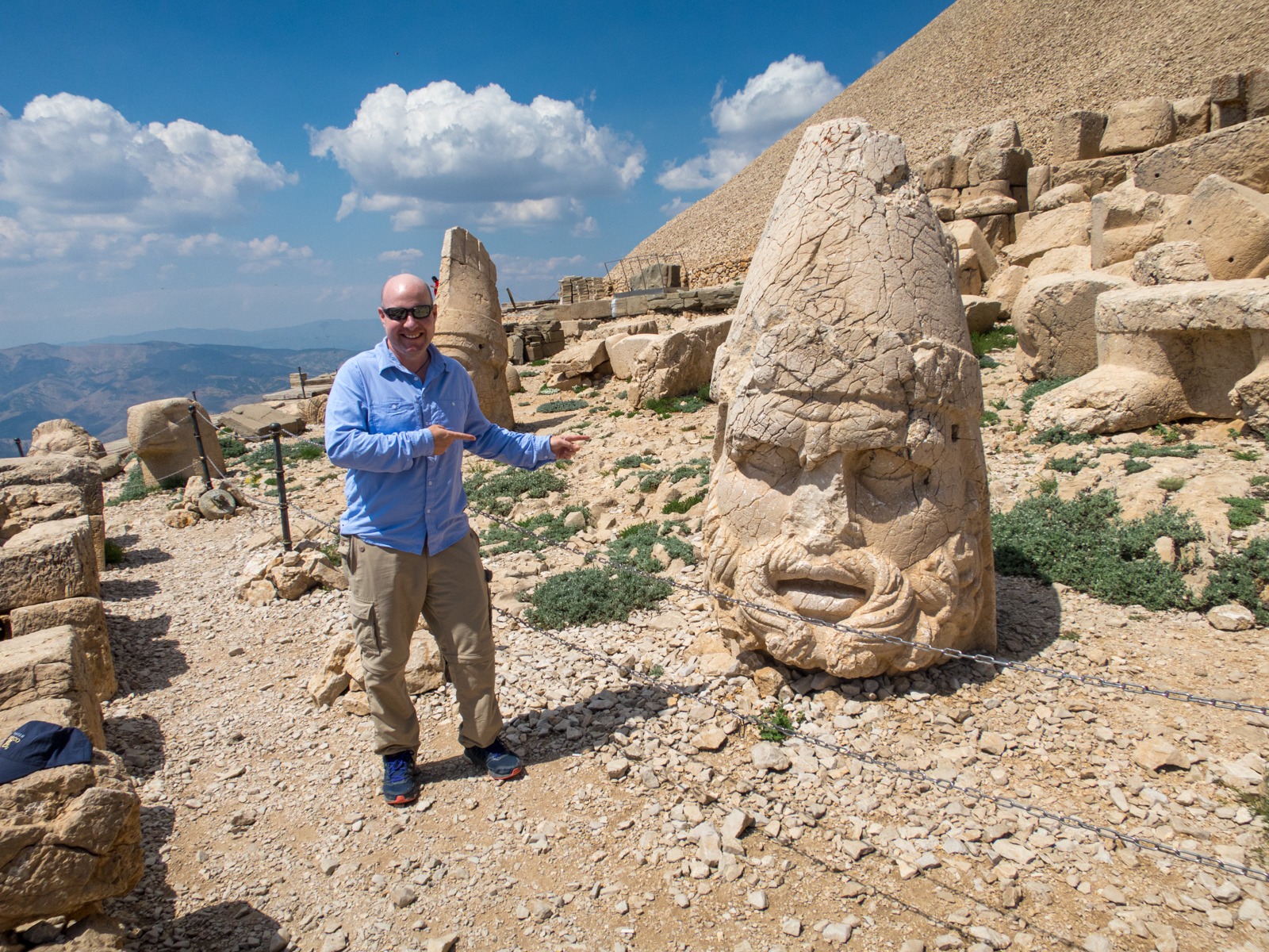 Colossal statues at the summit of Mount Nemrut during sunrise