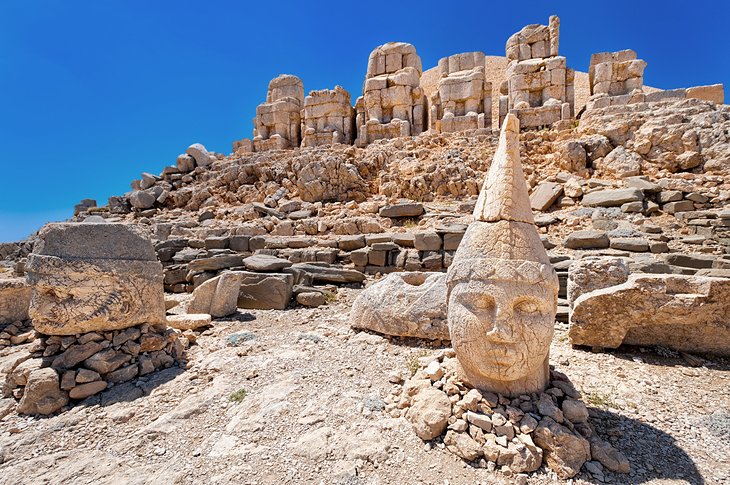 Panoramic View From Mount Nemrut With Ancient Statues And The Tumulus